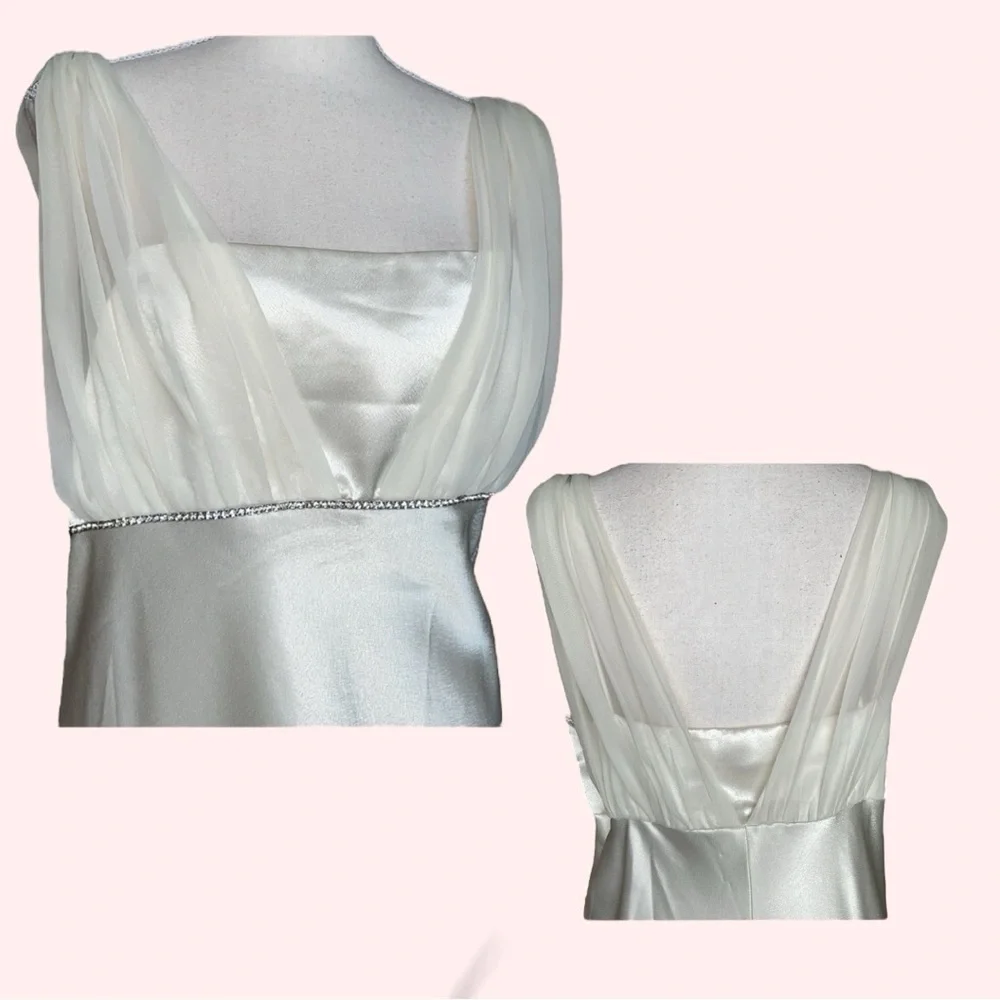 Fiesta Cream Ivory Satin Chiffon Rhinestone Column Formal Prom Bridal Dress XLG - Picture 3 of 14